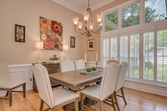 209 Apple Ln, Mccormick, SC 29835 - dining area featuring a chandelier, light wood-style floors, a decorative wall, and a wainscoted wall