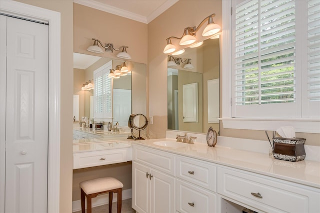 209 Apple Ln, Mccormick, SC 29835 - bathroom featuring crown molding, plenty of natural light, and vanity