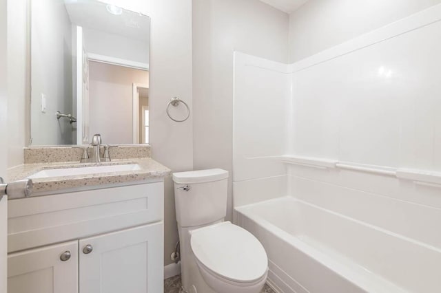 full bathroom featuring bathtub / shower combination, toilet, and vanity