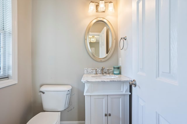 half bathroom with toilet and vanity