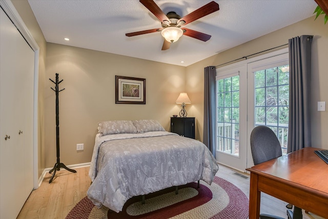 138 Evergreen Ln, Mccormick, SC 29835 - bedroom featuring access to exterior, light wood-style flooring, recessed lighting, a ceiling fan, and baseboards