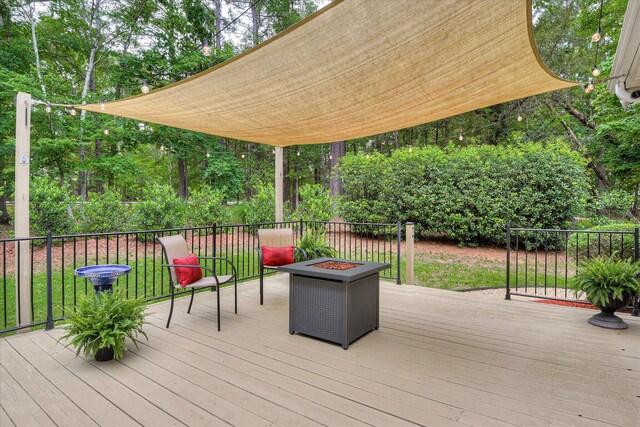 138 Evergreen Ln, Mccormick, SC 29835 - wooden deck with an outdoor fire pit