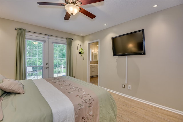 138 Evergreen Ln, Mccormick, SC 29835 - bedroom featuring access to exterior, french doors, light wood finished floors, baseboards, and recessed lighting