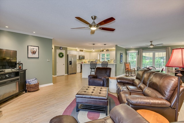 138 Evergreen Ln, Mccormick, SC 29835 - living area with ceiling fan, crown molding, light wood-type flooring, baseboards, and recessed lighting