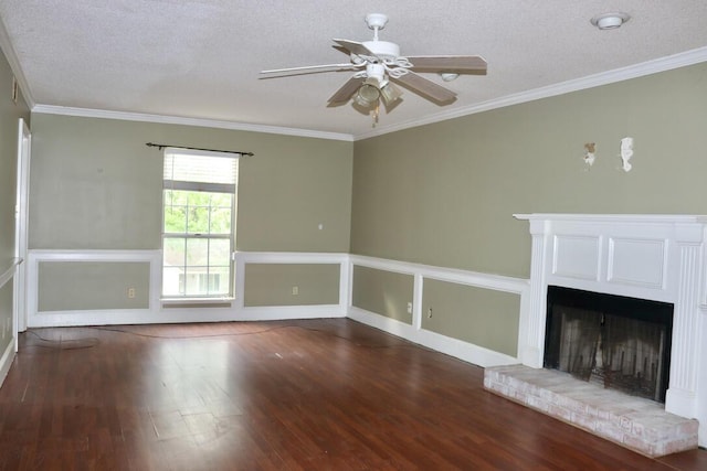 unfurnished living room featuring a textured ceiling, a ceiling fan, and wood finished floors