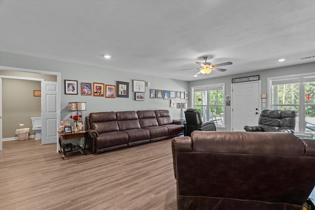3604 Hillman Gay Rd, Dearing, GA 30808 - living room with light wood-style flooring, healthy amount of natural light, ceiling fan, and recessed lighting