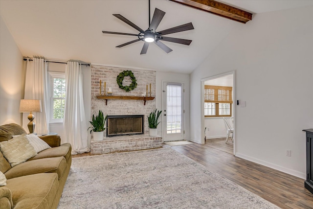 360 Stagecoach Way, Martinez, GA 30907 - living room featuring a brick fireplace, ceiling fan, and wood finished floors