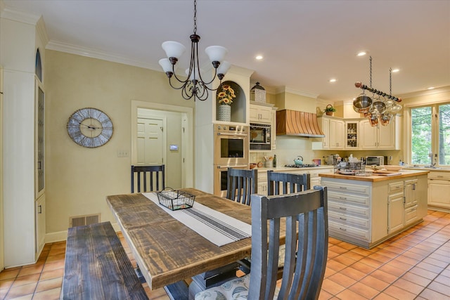 8 Tall Pine Ct, Augusta, GA 30909 - dining space featuring a chandelier, light tile patterned floors, ornamental molding, and recessed lighting