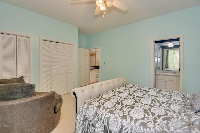 8 Tall Pine Ct, Augusta, GA 30909 - bedroom featuring carpet, multiple closets, a ceiling fan, and ensuite bathroom