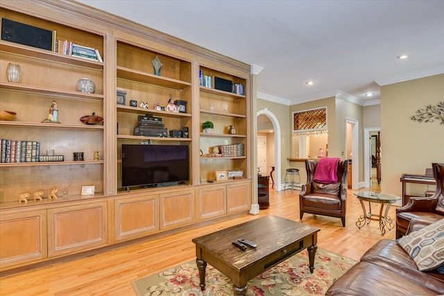 8 Tall Pine Ct, Augusta, GA 30909 - living room with arched walkways, ornamental molding, light wood-type flooring, and recessed lighting