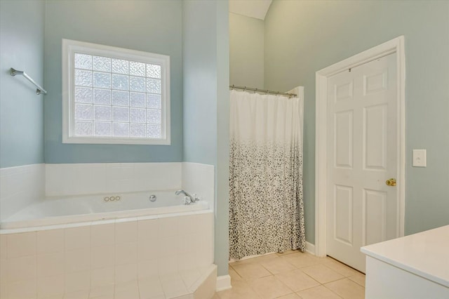 bathroom featuring a shower with curtain and tile patterned flooring