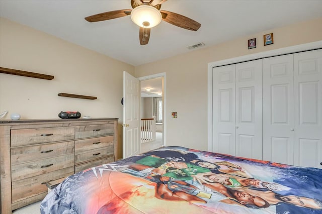 bedroom featuring a closet and ceiling fan