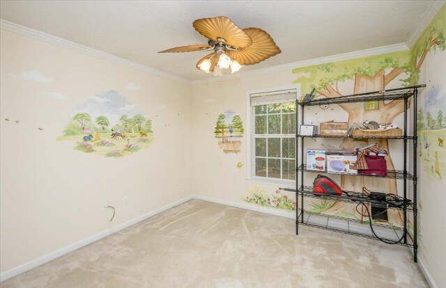 900 Mitchell Ln, Evans, GA 30809 - empty room featuring baseboards, carpet flooring, a ceiling fan, and ornamental molding