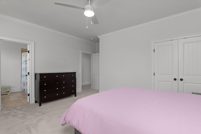 5099 Grande Park, Evans, GA 30809 - bedroom featuring ornamental molding, a closet, ceiling fan, light tile patterned floors, and baseboards
