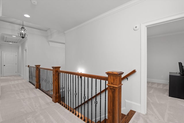 5099 Grande Park, Evans, GA 30809 - hallway featuring carpet flooring, an upstairs landing, ornamental molding, baseboards, and recessed lighting
