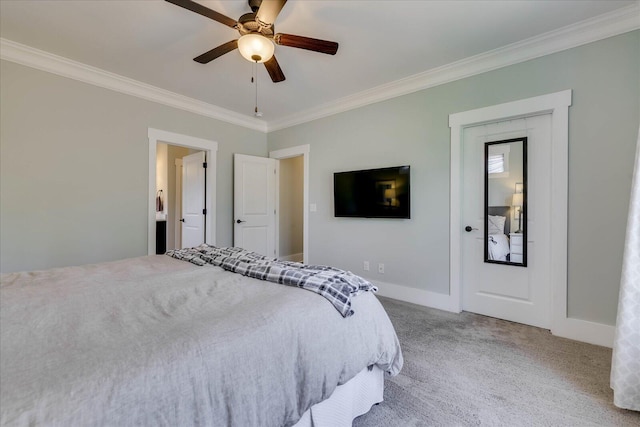 338 Pro Cir, Mccormick, SC 29835 - bedroom featuring baseboards, carpet floors, ornamental molding, and a ceiling fan