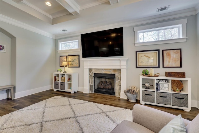 338 Pro Cir, Mccormick, SC 29835 - living room with visible vents, plenty of natural light, baseboards, and crown molding