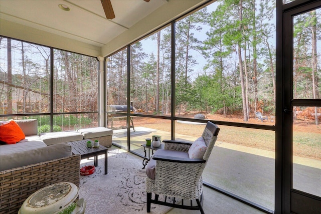 338 Pro Cir, Mccormick, SC 29835 - sunroom / solarium featuring an outdoor living space and ceiling fan