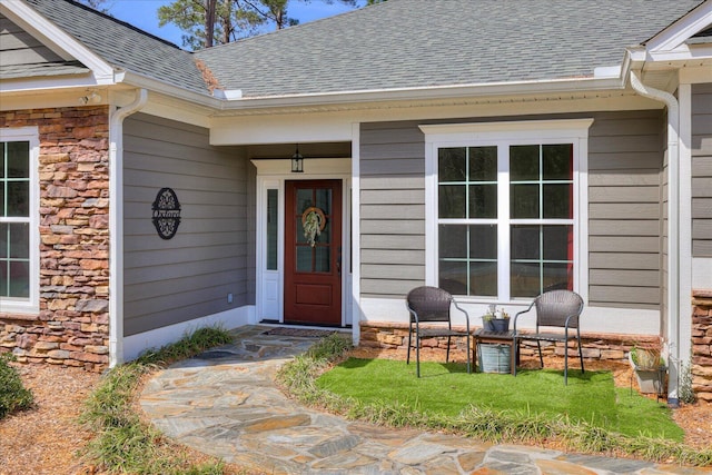 338 Pro Cir, Mccormick, SC 29835 - entrance to property featuring stone siding and a shingled roof