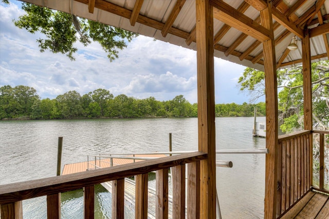 dock area featuring a water view
