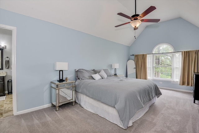 32 Creekside Dr, Aiken, SC 29803 - bedroom with lofted ceiling, light colored carpet, baseboards, and a ceiling fan