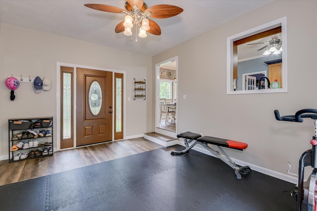 32 Creekside Dr, Aiken, SC 29803 - foyer featuring baseboards, a ceiling fan, and wood finished floors