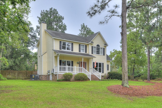 32 Creekside Dr, Aiken, SC 29803 - view of front of property with covered porch, a chimney, crawl space, and central AC unit