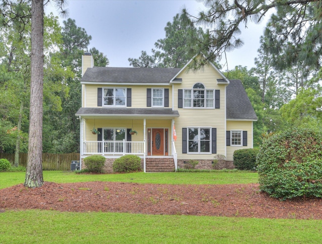 32 Creekside Dr, Aiken, SC 29803 - view of front of property with a chimney, a porch, crawl space, central air condition unit, and a shingled roof