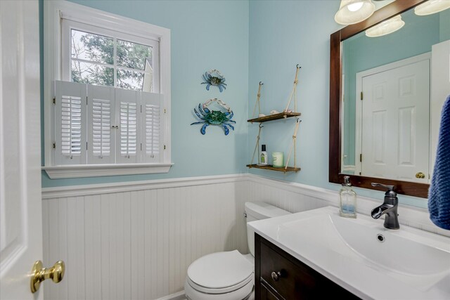 32 Creekside Dr, Aiken, SC 29803 - half bathroom with wainscoting, vanity, and toilet