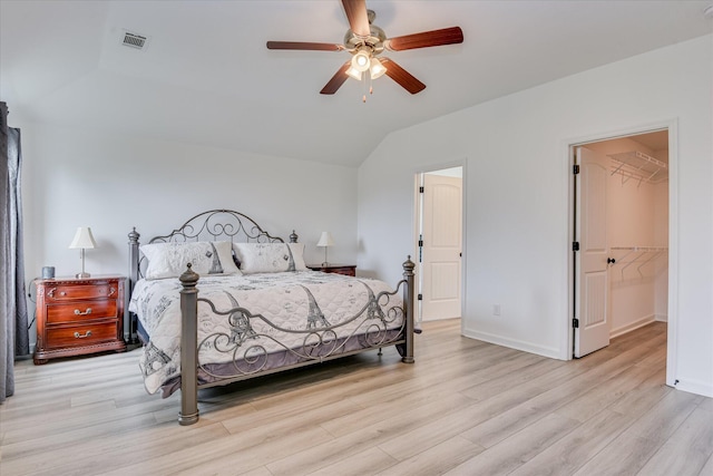 4932 Fairmont Dr, Graniteville, SC 29829 - bedroom featuring a ceiling fan, visible vents, wood finished floors, baseboards, and lofted ceiling