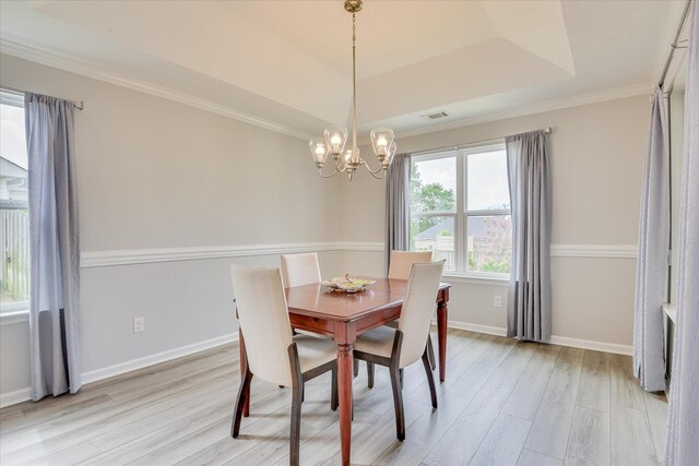 4932 Fairmont Dr, Graniteville, SC 29829 - dining space with a notable chandelier, visible vents, light wood-style flooring, and a raised ceiling