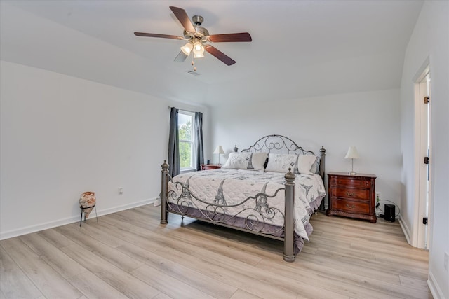 4932 Fairmont Dr, Graniteville, SC 29829 - bedroom with a ceiling fan, baseboards, visible vents, and light wood-style flooring