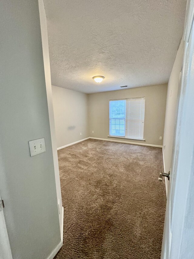 empty room with carpet flooring and a textured ceiling