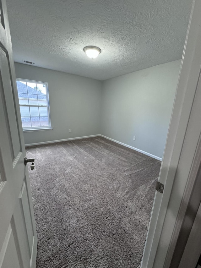 unfurnished room with carpet flooring and a textured ceiling