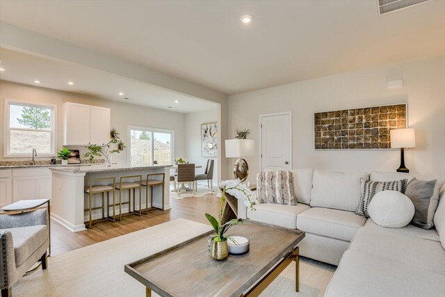 living room with light wood-type flooring