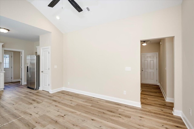 4921 Mossycup Ct, Hephzibah, GA 30815 - unfurnished living room with a ceiling fan, light wood-style floors, and high vaulted ceiling