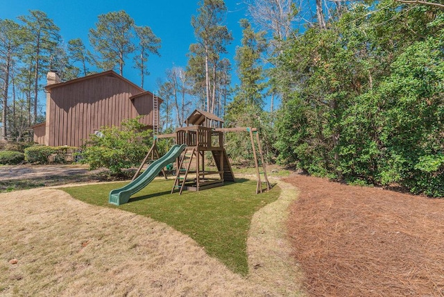 view of jungle gym with a yard