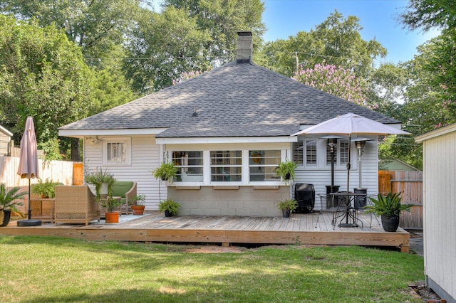 1958 Mcdowell St, Augusta, GA 30904 - rear view of house featuring roof with shingles, a wooden deck, and a chimney
