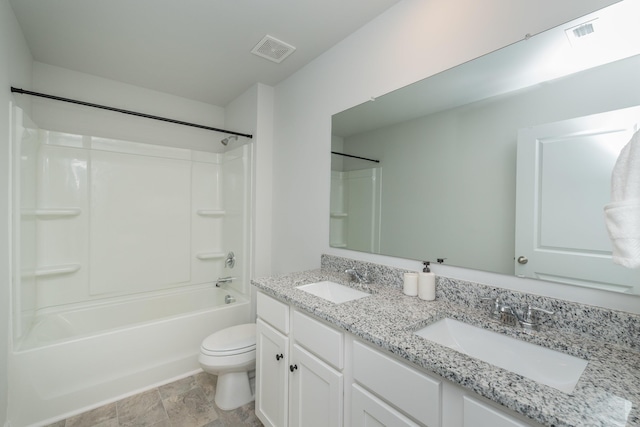 6058 Whitewater Dr, North Augusta, SC 29841 - full bath with double vanity, tub / shower combination, and stone finish floors