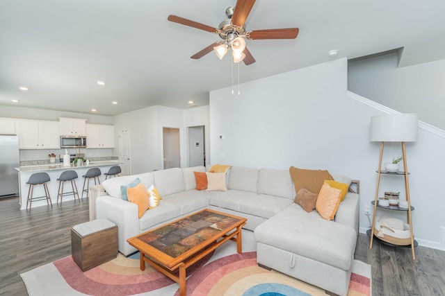 6058 Whitewater Dr, North Augusta, SC 29841 - living area with wood finished floors, recessed lighting, and ceiling fan