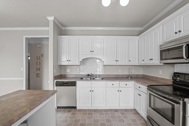 2807 Brickrun Way, Augusta, GA 30909 - kitchen with appliances with stainless steel finishes, white cabinets, and crown molding