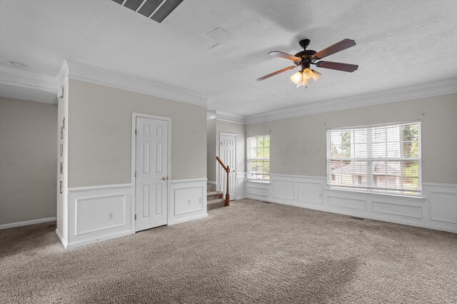 2807 Brickrun Way, Augusta, GA 30909 - unfurnished room with ceiling fan, carpet, crown molding, wainscoting, and a decorative wall