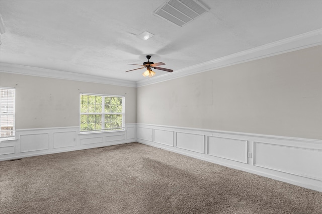 2807 Brickrun Way, Augusta, GA 30909 - carpeted spare room with crown molding, wainscoting, a ceiling fan, and a decorative wall