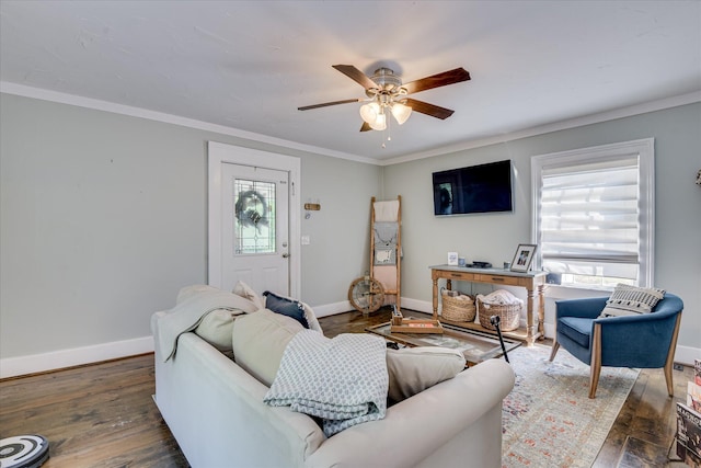 1703 Marion Ave, North Augusta, SC 29841 - living room with hardwood / wood-style flooring, ceiling fan, and ornamental molding