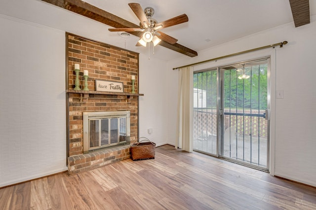 3554 Gardenbrook Dr, Augusta, GA 30906 - unfurnished living room featuring a ceiling fan, wood finished floors, and a brick fireplace