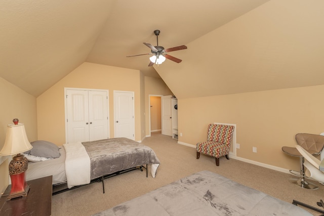 6003 Reynolds Cir, Grovetown, GA 30813 - bedroom with baseboards, carpet flooring, ceiling fan, and vaulted ceiling