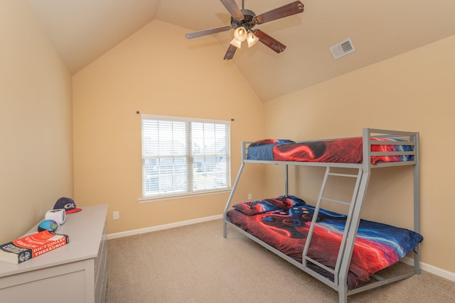 6003 Reynolds Cir, Grovetown, GA 30813 - carpeted bedroom featuring a ceiling fan, baseboards, vaulted ceiling, and visible vents