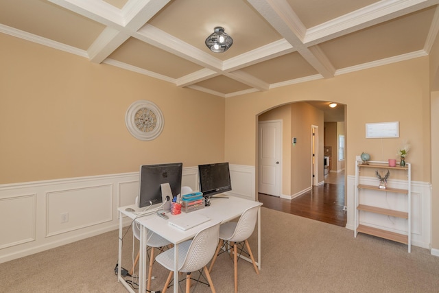 6003 Reynolds Cir, Grovetown, GA 30813 - carpeted office space with arched walkways, beamed ceiling, and coffered ceiling
