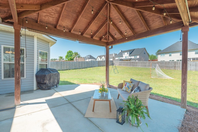 6003 Reynolds Cir, Grovetown, GA 30813 - view of patio / terrace with a gazebo, a residential view, a fenced backyard, and area for grilling