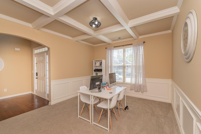 6003 Reynolds Cir, Grovetown, GA 30813 - carpeted office space with arched walkways, beamed ceiling, and coffered ceiling